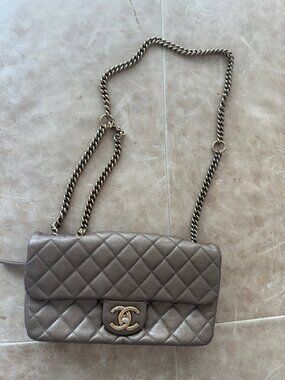 Chanel CC Crown Flap Bag Metallic Quilted Calfskin Aged Gold Chain 2013